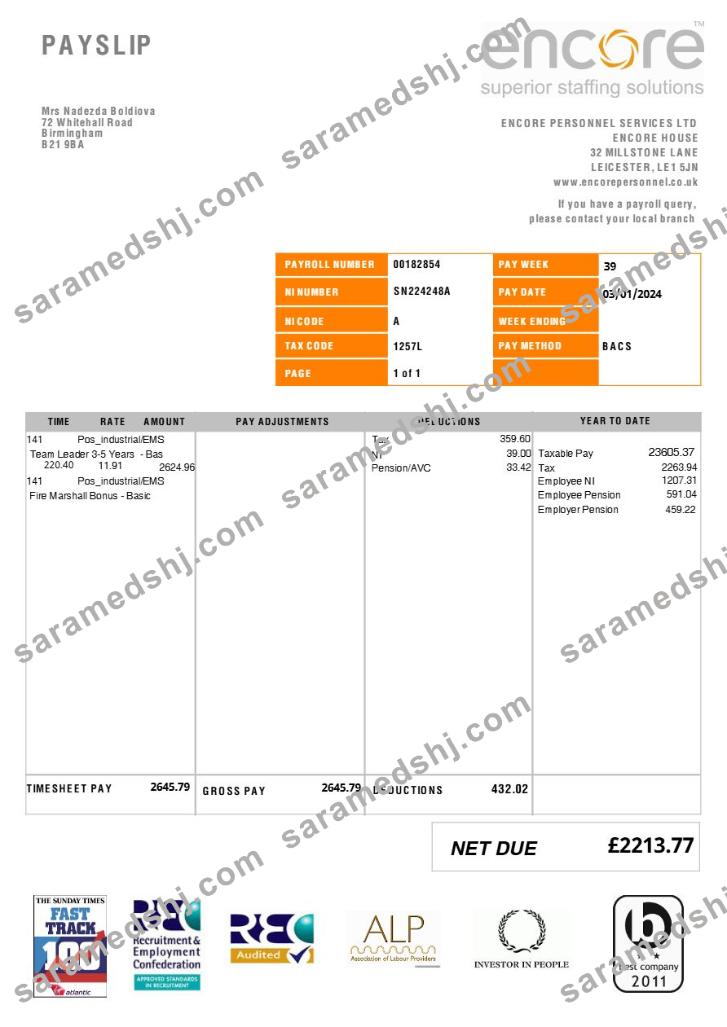 Encore Personnel Services (recruitment) payslip template in Word and PDF formats.pdf, 1